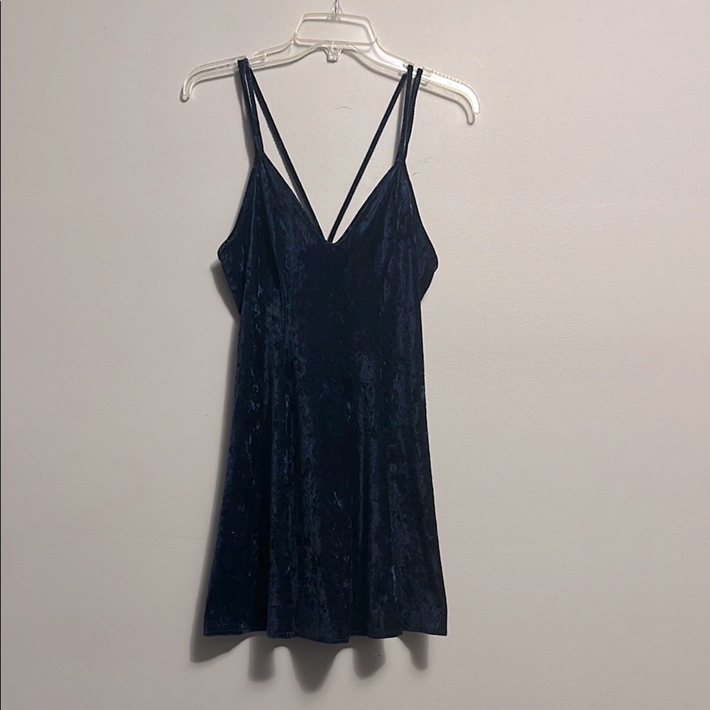 Petra Fashions Vintage Babydoll Blue Navy Velvet Slip Dress Nightgown Medium Y2K